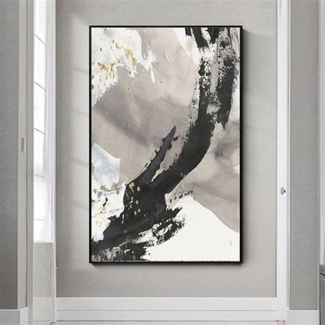 Black And White Gold Abstract Art Oil Paintingl Print Wall Etsy Gold