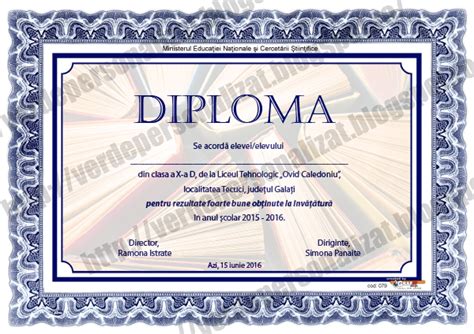 Verde Personalizat Diploma Scolara Model S079