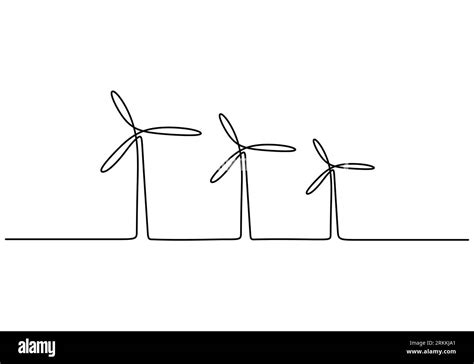 Continuous One Line Drawing Set Windmills Or Wind Turbines Hand Drawn