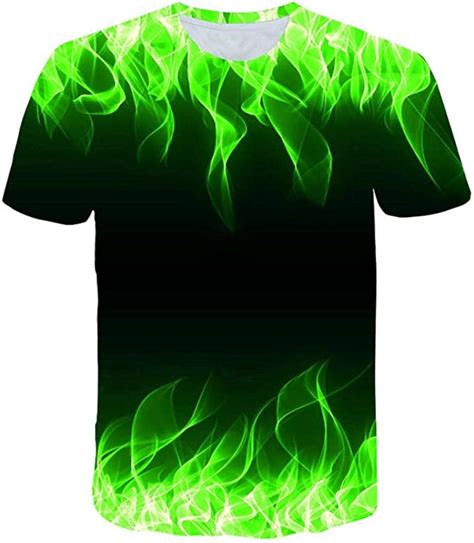 WPYDHM Green Flame Short Sleeved T Shirt Slim Creative 3D Printed Short