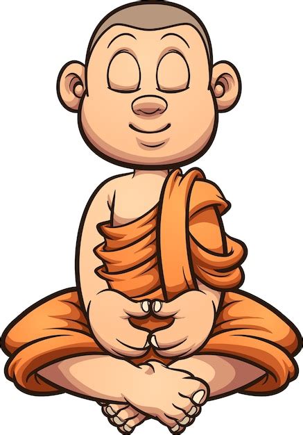 Dibujos Animados Meditando Ilustración De Niño Monje Budista Vector
