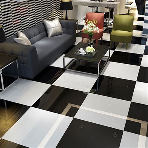 Super Glossy Super White And Black Polished Porcelain Flooring Tile On