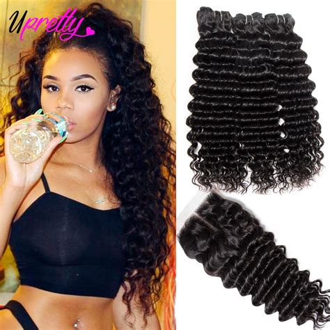 Upretty Hair Brazilian Hair Weave Bundles With Closure Bundle With Lace Closure Remy Human