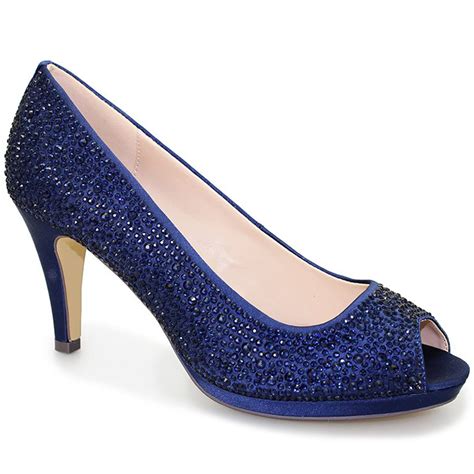 Flr299 Melody Ladies Peep Toe Diamante Small Heel Slip On Court Shoes