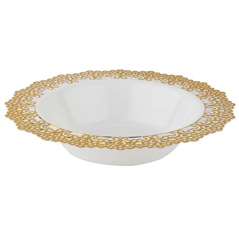 Elegant Disposable Plastic Dinnerware White Soup Salad Bowl With Gold