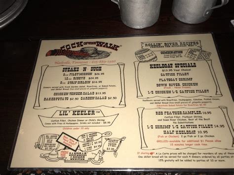 menu at cock of the walk restaurant nashville music valley dr
