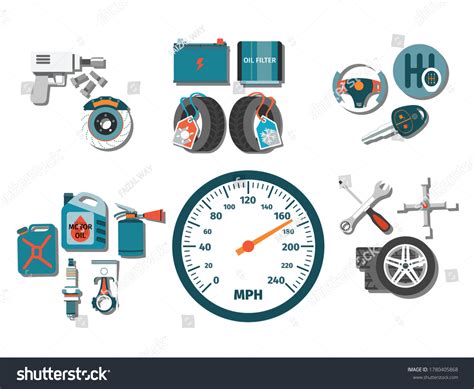 Vector Car Spares Parts And Tools Concept With Royalty Free Stock