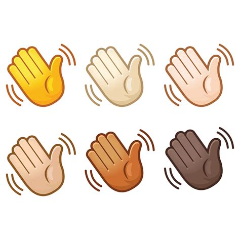 Emotional Waving Hand Hello Emoji Hand Set Of Various Skin Tones Cute
