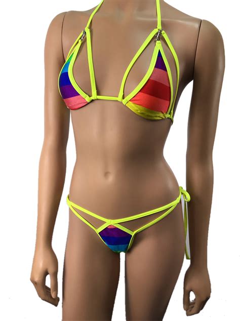 Micro G String Side Tie Bikini In Thinskinz Optical Plaid Women Tie Side G String Thong Beach