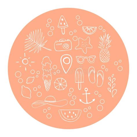 Set Hand Drawn Icons Summer Time Vector Illustration Hand Drawn