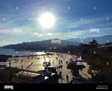 Beautiful Sea Seascape Panorama Composition Of Nature In Crimea Stock
