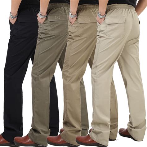Spring Summer Thin Elastic Waist Brand Men Casual Pants High Waist