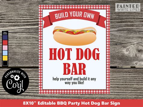 Editable Hot Dog Bar Sign Template Backyard Bbq Party Etsy