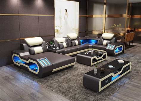 Custom Made Modern Design Led Lights Music Player Living Room Sofa Set