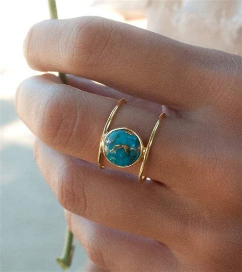 Rings Turquoise Gold Statement Sterling Silver Ring Handcrafted