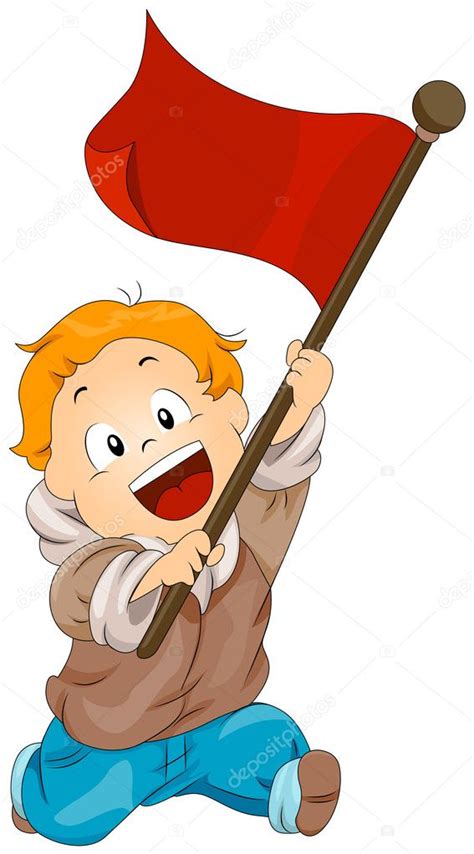 First thing that came to. Boy with Red Flag — Stock Vector © lenmdp #2755126
