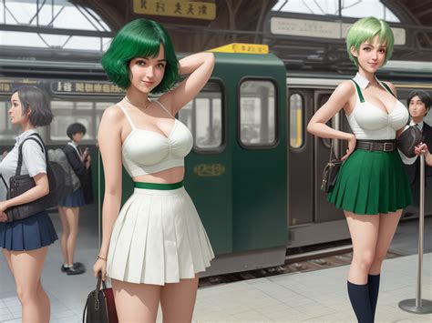Convert Low Res To High Res Woman Posing Different Poses In A Train