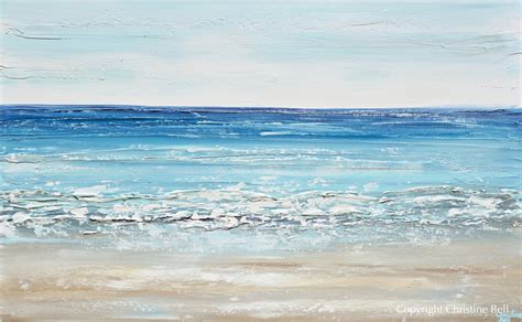Original Abstract Beach Painting Textured Coastal Blue Ocean Art Decor