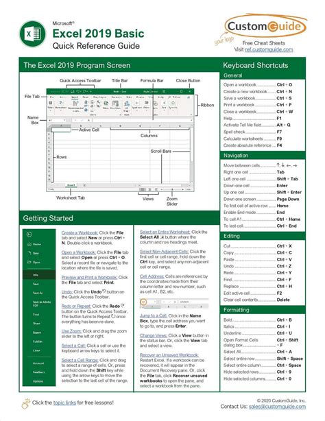 Microsoft Excel 2019 Basic Quick Reference Guide Free CustomGuide