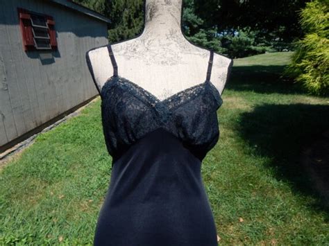 Vintage Black Lace Slip Sexy Nightgown Van Raalte Ful Gem