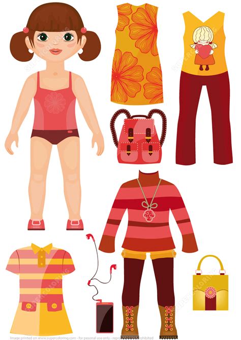 Set Of Casual Clothing With Accessories For A Girl Paper Doll Free