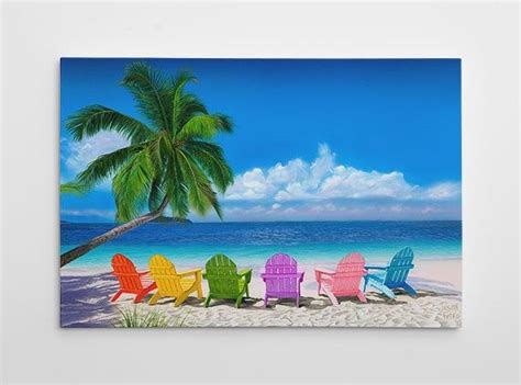 Ocean Canvas Gallery Wrap Large Beach Landscape Wall Art Beach Chairs