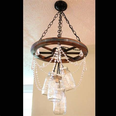 Brown Wagon Wheel Chandelier With 3 Tiers Of Mason Jar Lights Etsy