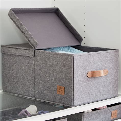 Grey Storage Box With Hinged Lid