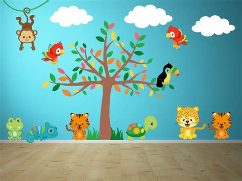 Super cute playroom or nursery wall art. Jungle Fun! Nursery Animal Wall Decals | Jungle wall ...