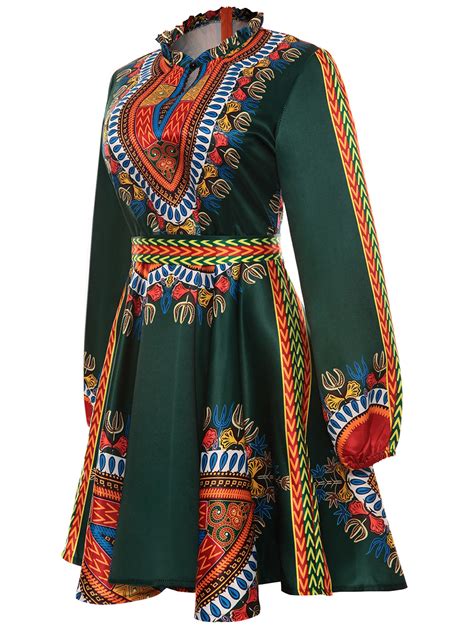 2018 Elegant African Print Dashiki Dress Womens Casual Long Sleeves Dashiki Dresses Fashion