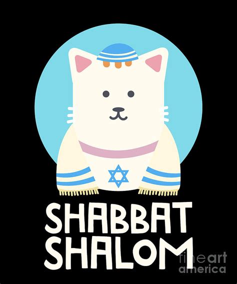 Funny Jewish Shabbat Shalom Cute Cat With Kippah Drawing By Noirty