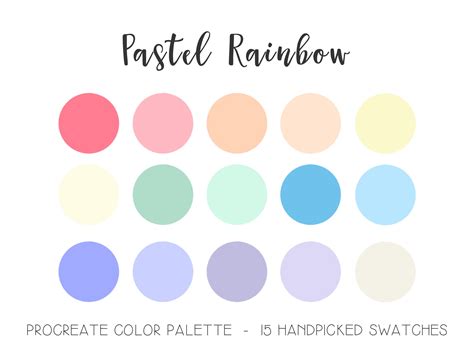 Pastel Rainbow Palette Procreate Color Palette Red Orange Yellow