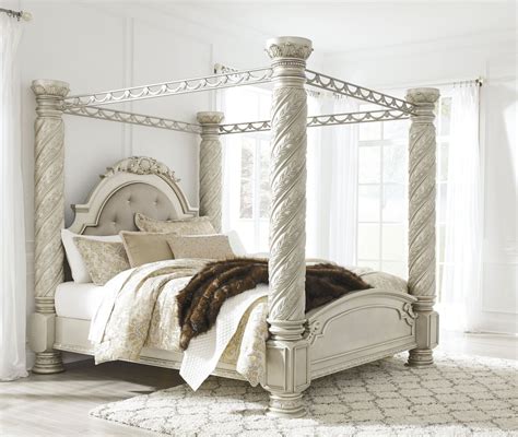 Cassimore Pearl Silver King Upholstered Poster Canopy Bed Canopy Beds