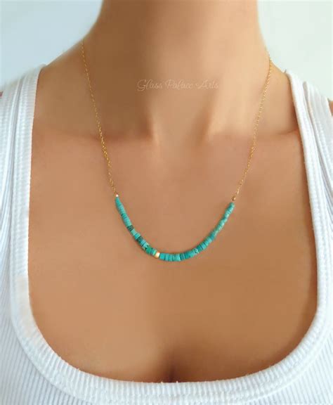 Beaded Turquoise Necklace For Women Heishi Layering Genuine Turquoise
