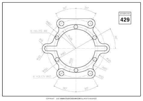 2d Cad Exercises 429 Studycadcam Autocad Drawing Technical Drawing