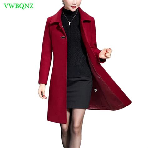 middle aged women woolen coat autumn winter fashion slim long wool coats women s plus size