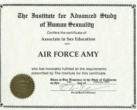 Air Force Amy Associate In Sex Education Certificate Air Force Amy