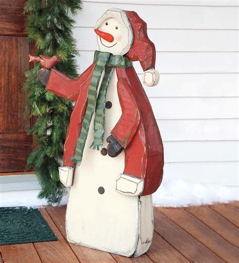 Hand Crafted Large Wooden Indooroutdoor Snowman Plowhearth