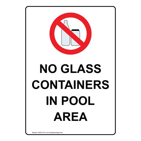 Portrait No Glass Containers In Pool Area Sign With Symbol Nhep 15114