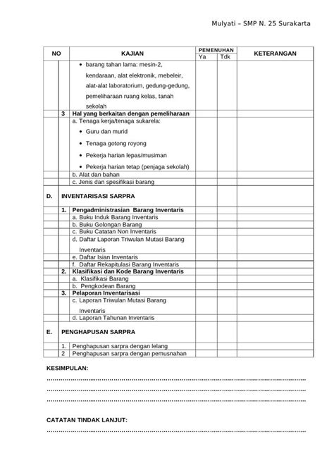 Daftar Inventaris Sekolah Smp Contoh Daftar Inventaris Sarana