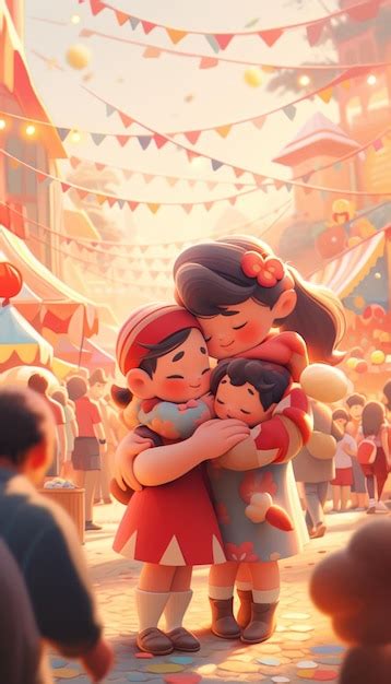 Premium Photo Cartoon Characters Hugging Each Other In A Crowded