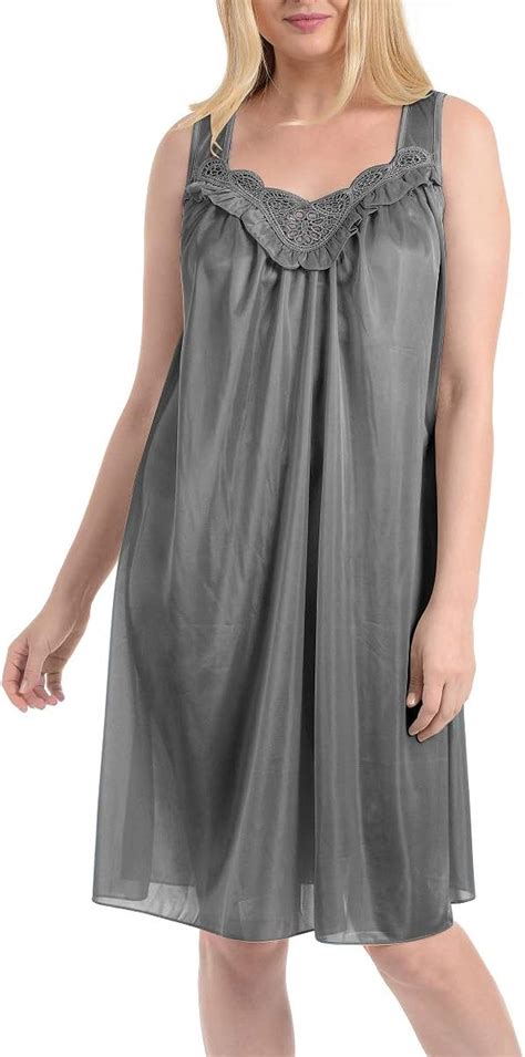 Ezi Women S Nightgowns Satin Silk Roses Nightgown Silver X