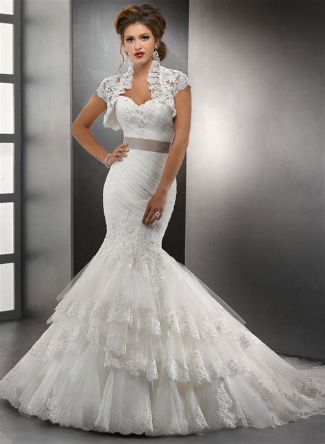 Explore a variety of mermaid wedding dresses at theknot.com. Mermaid Trumpet Ivory White Lace Crystal Tulle With Bolero ...