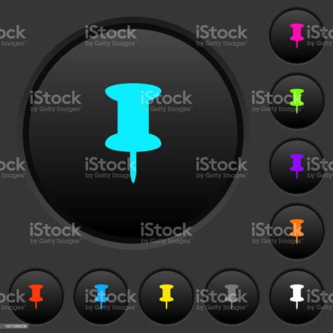 Push Pin Dark Push Buttons With Color Icons Stock Illustration