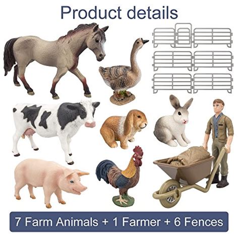 Toymany Solid Realistic 14pcs Farm Animal Figures Set With Fence Farm