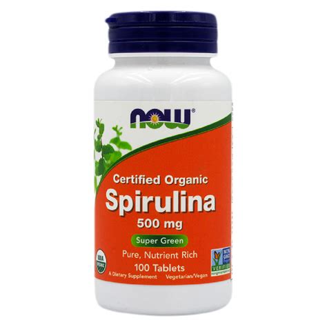Spirulina Orgánica 500 mg 100 tabletas marca Now Tremus