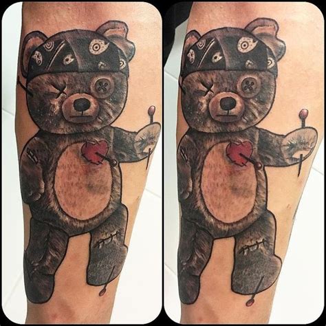 Lovely gangster tattoo on legs. 45 Sweet Teddy Bear Tattoos for Your Body (2019)
