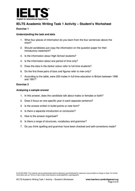 Ielts Academic Writing Task 1 Activity Students Worksheet Exercise 1