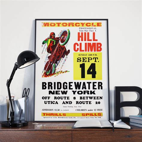 Vintage Motorcycle Motorcycle Hill Climb Race Wall Art Poster