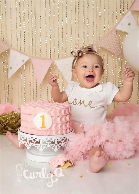 Pink And Gold Cake Smash Baby Girl Birthday Smash Cake Photoshoot